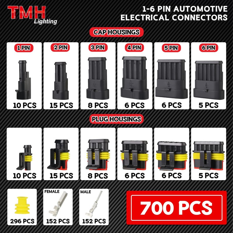 TMH 700 Pcs 1/2/3/4/5/6 Pin Electrical Connector Kit 22-16 AWG, Automotive Electrical Wire Terminal Connectors Male&Female Pin Automotive for Car Truck Motorcycle Marine Boat - Image 2